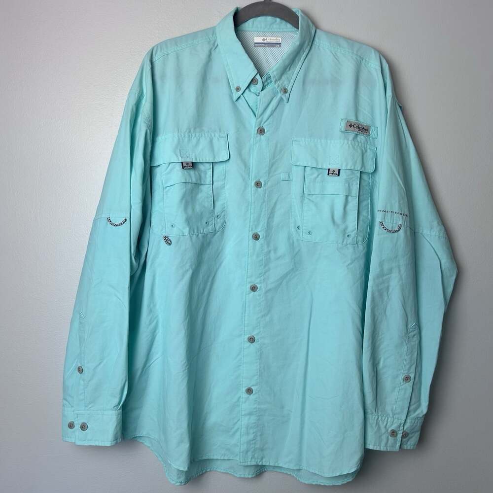 Columbia PFG Bahama II Men's L Long Sleeve Fishing Shirt Vented Mint Green Aqua
